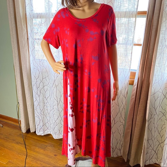 LOGO by Lori Goldstein Rayon 230 Printed Dress with Contrast Godet - Picture 2 of 8